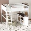 Queen Size Loft Bed with Desk, Open Shelf and a Storage Box, USB Charging Station