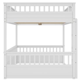 Wooden Queen Over Queen Bunk Bed With Ladder And Guardrails