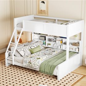Twin XL over Queen Bunk Bed with Storage Cabinets and USB Ports