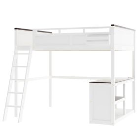 Queen Size Loft Bed with Desk, Open Shelf and a Storage Box, USB Charging Station 39 Queen Size Loft Bed with Desk, Open Shelf and a Storage Box, USB Charging Station