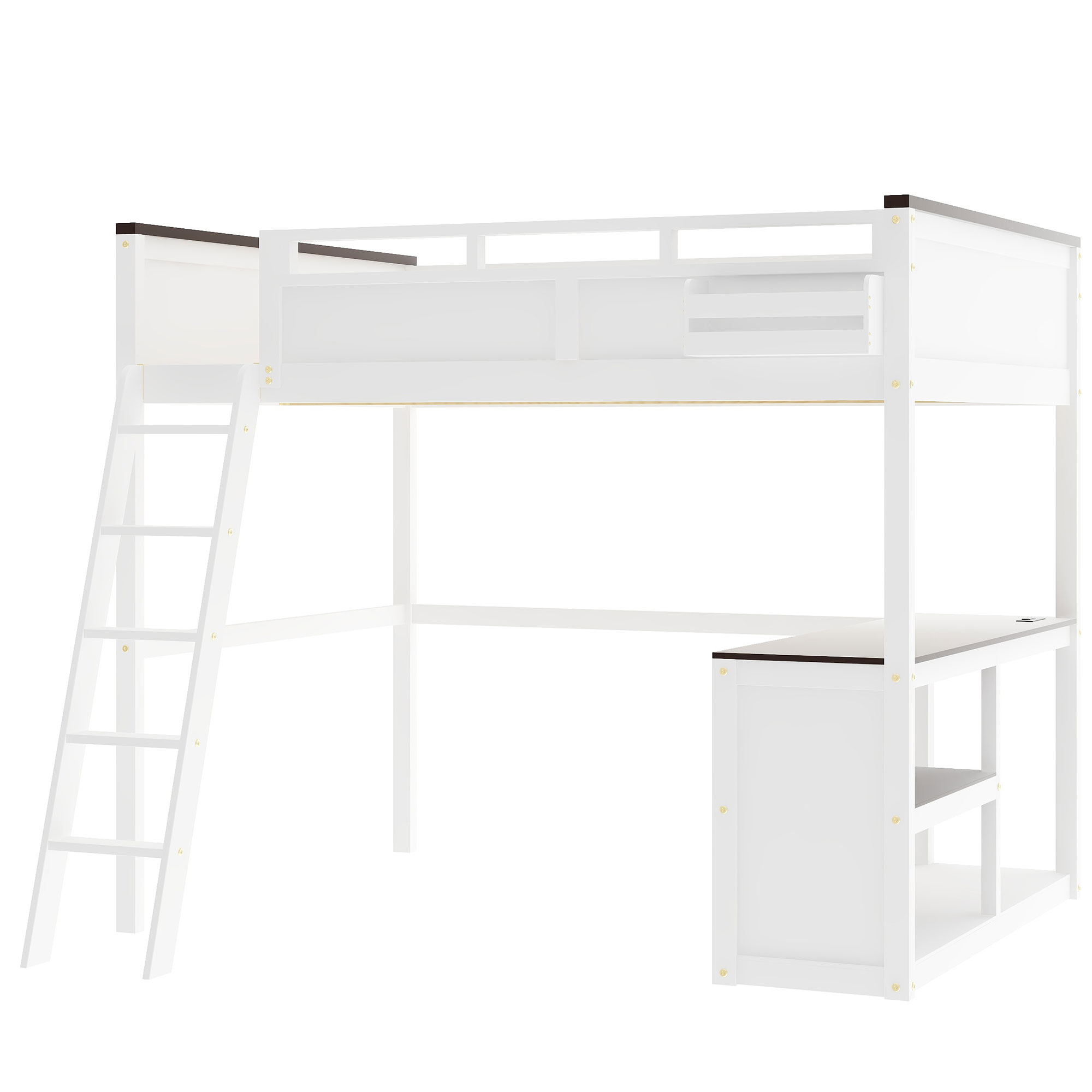 Queen Size Loft Bed with Desk, Open Shelf and a Storage Box, USB Charging Station 21 Queen Size Loft Bed with Desk, Open Shelf and a Storage Box, USB Charging Station