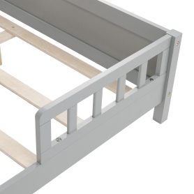 Full Pine Wood Bed with Bookcase Headboard ,LED Motion Sensor Light, Bed Guardrails