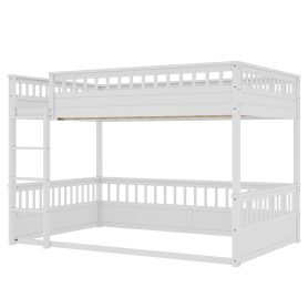 Wooden Queen Over Queen Bunk Bed With Ladder And Guardrails