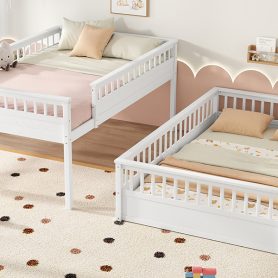 Wooden Queen Over Queen Bunk Bed With Ladder And Guardrails