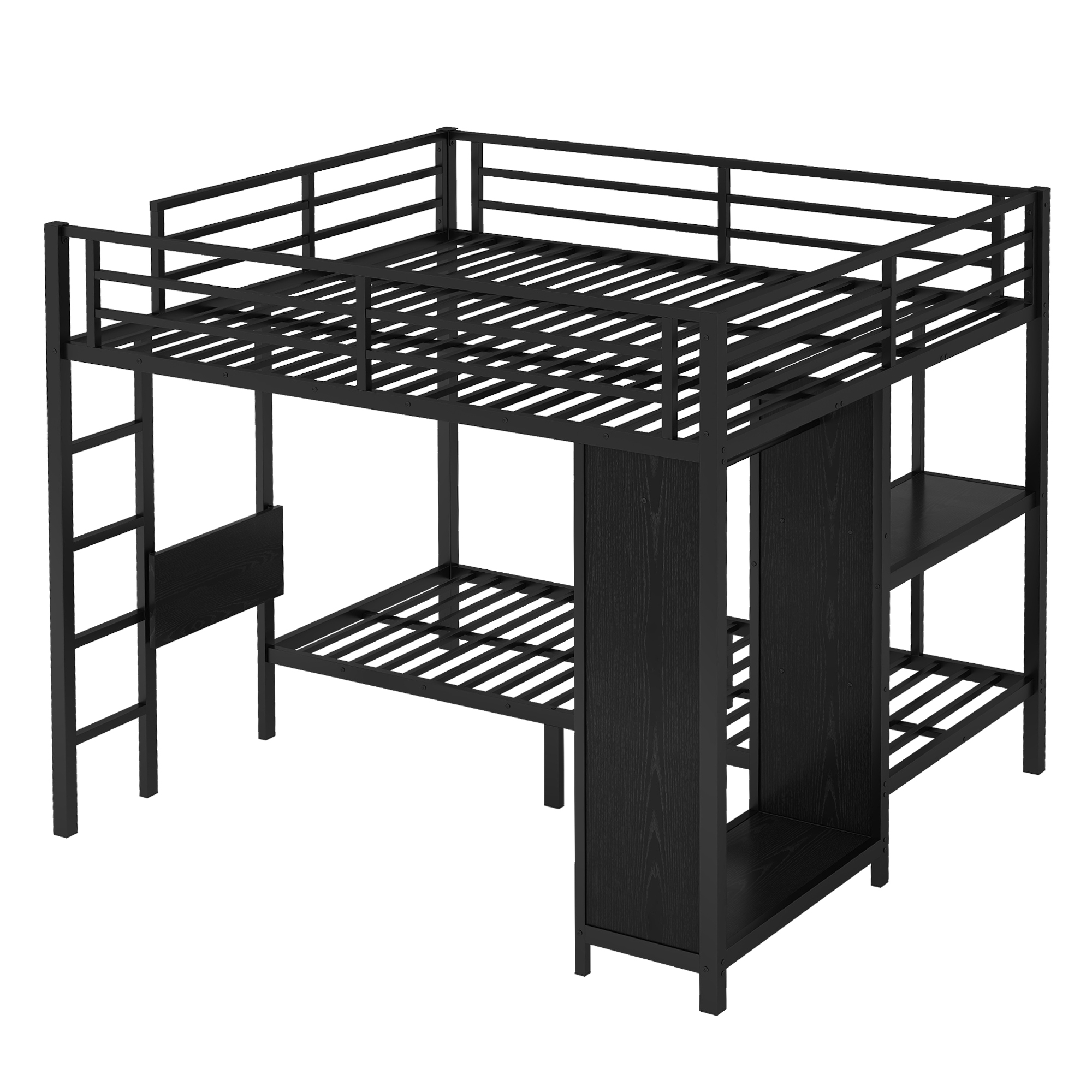 Metal King over Twin XL Size Bunk Bed Frame with Built-in Wardrobe 7 Metal King over Twin XL Size Bunk Bed Frame with Built-in Wardrobe