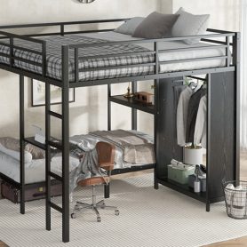 Metal King over Twin XL Size Bunk Bed Frame with Built-in Wardrobe 31 Metal King over Twin XL Size Bunk Bed Frame with Built-in Wardrobe