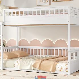 Wooden Queen Over Queen Bunk Bed With Ladder And Guardrails