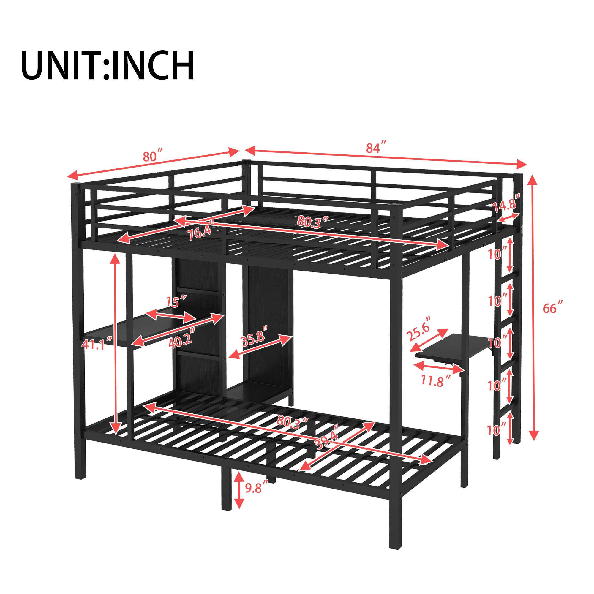 Metal King over Twin XL Size Bunk Bed Frame with Built-in Wardrobe 5 Metal King over Twin XL Size Bunk Bed Frame with Built-in Wardrobe