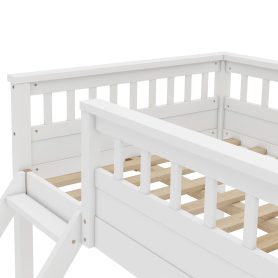 Wooden Twin XL over Queen Bunk Bed with Ladder and Guardrails