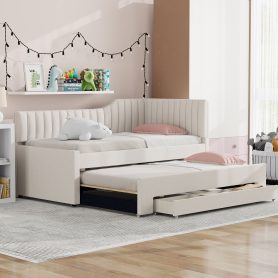 Upholstered Twin Size Daybed with Trundle and Three Drawers