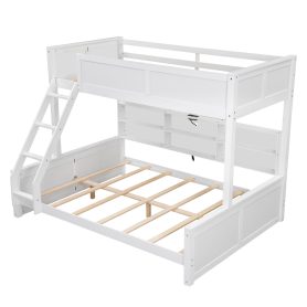 Twin XL over Queen Bunk Bed with Storage Cabinets and USB Ports