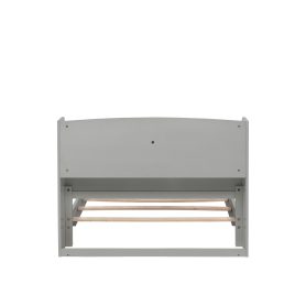 Twin Pine Wood Bed With Bookcase Headboard , LED Light and Guardrails