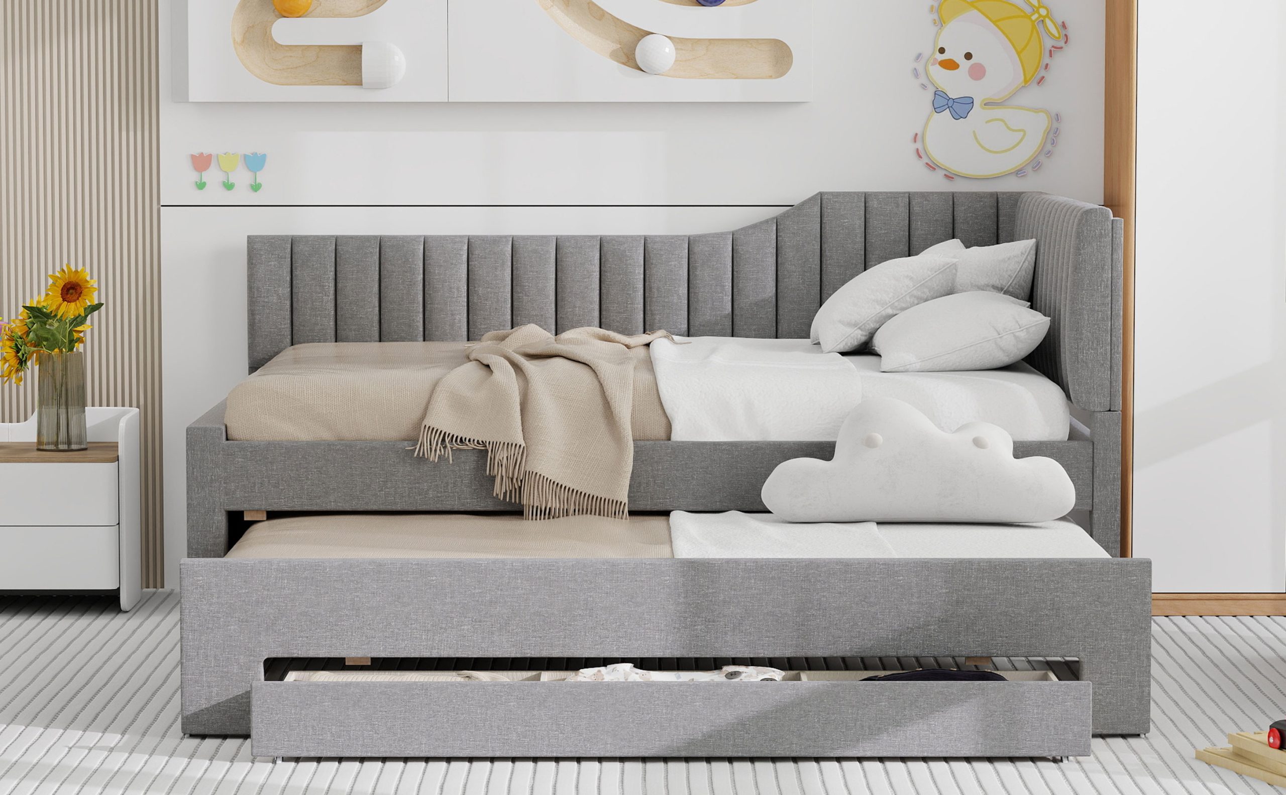 Upholstered Full Size Daybed with Trundle and Three Drawers 8 Upholstered Full Size Daybed with Trundle and Three Drawers