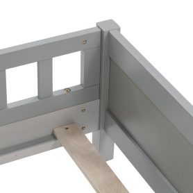 Full Pine Wood Bed with Bookcase Headboard ,LED Motion Sensor Light, Bed Guardrails