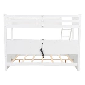 Twin XL over Queen Bunk Bed with Storage Cabinets and USB Ports