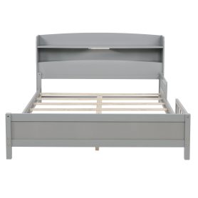 Full Pine Wood Bed with Bookcase Headboard ,LED Motion Sensor Light, Bed Guardrails