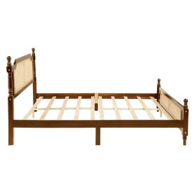 Queen Pine Wooden Bed With Rattan Headboard And Footboard, With Central Enhanced Bed Platform 31 Queen Pine Wooden Bed With Rattan Headboard And Footboard, With Central Enhanced Bed Platform