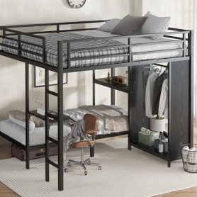 Metal King over Twin XL Size Bunk Bed Frame with Built-in Wardrobe 29 Metal King over Twin XL Size Bunk Bed Frame with Built-in Wardrobe