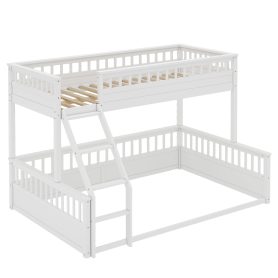 Wooden Twin XL over Queen Bunk Bed with Ladder and Guardrails