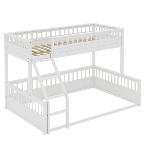 Wooden Twin XL over Queen Bunk Bed with Ladder and Guardrails