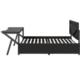 Full Size Metal Gaming Platform Bed with LED Headboard, LED Desk, USB and Two Storage Drawers
