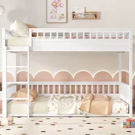 Wooden Queen Over Queen Bunk Bed With Ladder And Guardrails