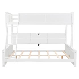 Twin XL over Queen Bunk Bed with Storage Cabinets and USB Ports