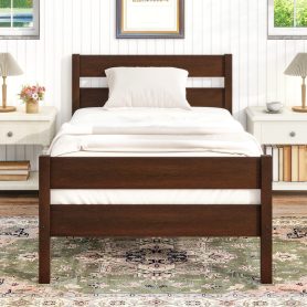 Rubber Wood Twin Bed With Headboard And Footboard