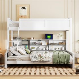 Twin XL over Queen Bunk Bed with Storage Cabinets and USB Ports