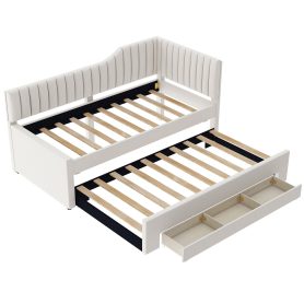 Upholstered Twin Size Daybed with Trundle and Three Drawers