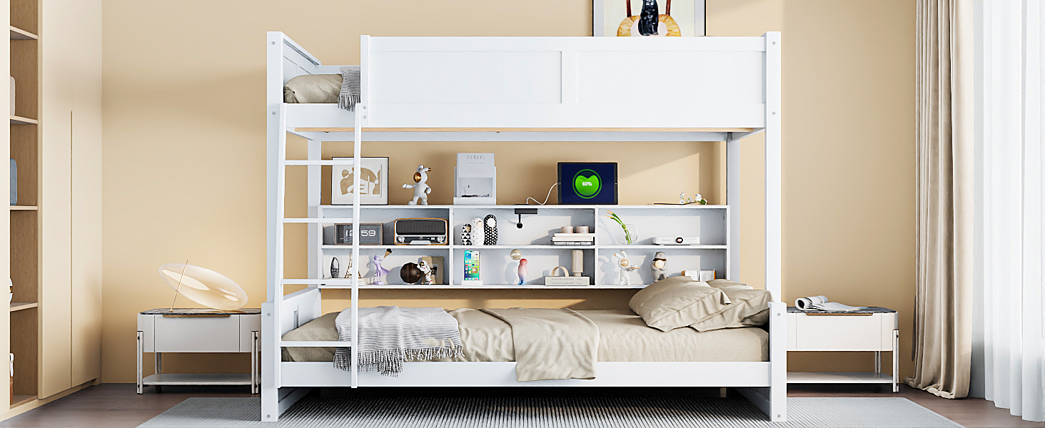 Full XL over Queen Bunk Bed with Storage Cabinets and USB Ports 9 Full XL over Queen Bunk Bed with Storage Cabinets and USB Ports