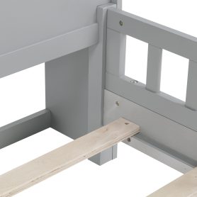 Full Pine Wood Bed with Bookcase Headboard ,LED Motion Sensor Light, Bed Guardrails