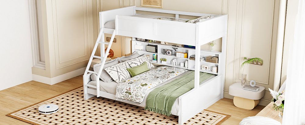 Twin XL over Queen Bunk Bed with Storage Cabinets and USB Ports - Cool ...