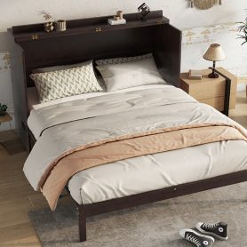 Queen Size Murphy Bed with Power Station and Rattan Panel