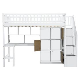 Wood Twin Size Loft Bed with Built-in Desk, LED, Storage Shelves, Cabinets and Staircase 36 Wood Twin Size Loft Bed with Built-in Desk, LED, Storage Shelves, Cabinets and Staircase