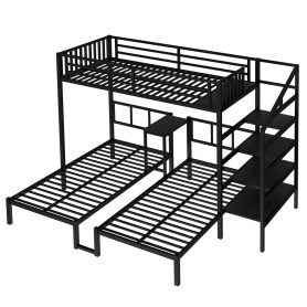 Twin XL over Twin & Twin Bunk Bed Metal Triple Bunk Bed with Desk & Shelves
