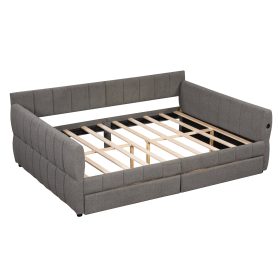 Queen Size Upholstered Platform Bed with USB and 2 Drawers