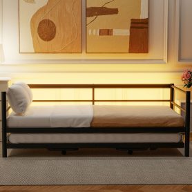 Twin Size Metal Daybed with LED and Adjustable Trundle 19 Twin Size Metal Daybed with LED and Adjustable Trundle
