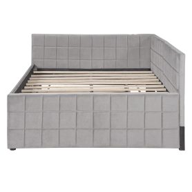 Full Size L-Shaped Upholstered Daybed with Twin Size Pop Up Trundle and USB ports