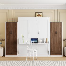 Full Size Murphy Bed Wall Bed with Closet, Drawers and Table
