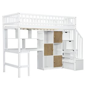 Wood Twin Size Loft Bed with Built-in Desk, LED, Storage Shelves, Cabinets and Staircase 38 Wood Twin Size Loft Bed with Built-in Desk, LED, Storage Shelves, Cabinets and Staircase
