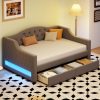 Upholstered Twin XL Size Daybed with LED Belt and 2 Drawers