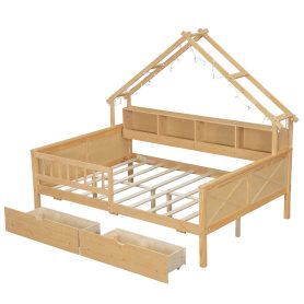 Wood Full Size House Platform Beds With Led, Storage Shelves, Drawers And Guardrail 32 Wood Full Size House Platform Beds With Led, Storage Shelves, Drawers And Guardrail