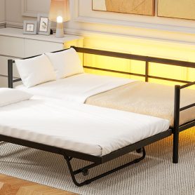 Twin Size Metal Daybed with LED and Adjustable Trundle 23 Twin Size Metal Daybed with LED and Adjustable Trundle