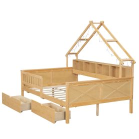 Wood Full Size House Platform Beds With Led, Storage Shelves, Drawers And Guardrail 35 Wood Full Size House Platform Beds With Led, Storage Shelves, Drawers And Guardrail