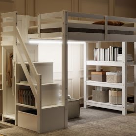 Twin Size Loft Bed with Shelves, Storage Staircase, Wardrobe and LED Light 32 Twin Size Loft Bed with Shelves, Storage Staircase, Wardrobe and LED Light