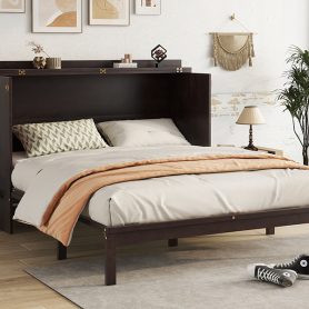 Queen Size Murphy Bed with Power Station and Rattan Panel