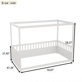 Twin Size Canopy Bed Frame With Guardrails For Kids