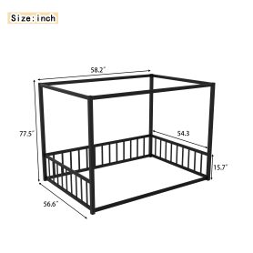 Full Size Sunshade Floor Bed, Iron Double-Size Bed Frame