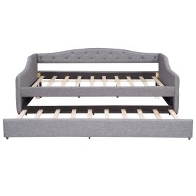 Upholstered Full XL Size Daybed with LED Belt and Trundle
